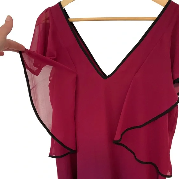 BCBG Dress BCBGeneration Women's Maroon V-neck Ruffle Tent/Shift Dress S… - Picture 7 of 15